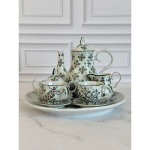 VTG Hand Painted Lilac Lattice 10 Piece Childs Miniature Porcelain Tea Set